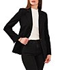 Color:Rich Black - Image 1 - Long Sleeve Notch Lapel Single Button Front Pocketed Darted Stretch Crepe Blazer