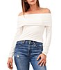 Color:New Ivory - Image 1 - Long Sleeve Wide Rollover Off-the-Shoulder Knit Top