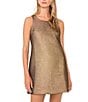 1. STATE Metallic Round Neck Sleeveless Mini Shift Dress, Color:Antique Bronze - Image 3