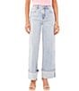 Color:Light Blue Wash - Image 1 - Mid Rise Wide Leg Roll Cuff Denim Jeans