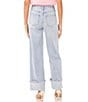 Color:Light Blue Wash - Image 2 - Mid Rise Wide Leg Roll Cuff Denim Jeans