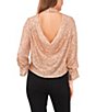Color:Serene Rose - Image 2 - Mock Neck Long Ruffle Cuff Sleeve Sequin Drape Back Blouse