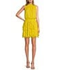 Color:Cyber Yellow - Image 1 - Mock Neck Ruffle Sleeveless Mini Dress