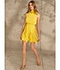 Color:Cyber Yellow - Image 4 - Mock Neck Ruffle Sleeveless Mini Dress