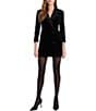 Color:Rich Black - Image 1 - Notched Lapel 3/4 Ruched Sleeve Velvet Blazer Tuxedo Mini Dress