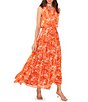 Color:Scrolling Paisley - Image 1 - Paisley Print Tie V-Neck Tiered Sleeveless Maxi Dress
