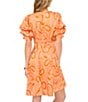 1. STATE Paisley Print V-Neck Short Puff Sleeve Dress, Color:Russet Orange - Image 4