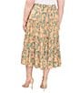 Color:Green Milieu - Image 2 - Plus Size Chintz Vines Print Elastic Tiered Challis Coordinating A-Line Midi Skirt
