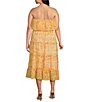 Color:Cornsilk - Image 2 - Plus Size Floral Print Strapless Ruffled Gauze Chiffon A-Line Midi Dress
