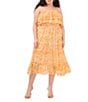 Color:Cornsilk - Image 4 - Plus Size Floral Print Strapless Ruffled Gauze Chiffon A-Line Midi Dress