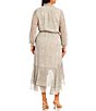 Color:New Ivory Multicolor - Image 2 - Plus Size Long Cuff Sleeve Smocked Waist Split V-Neck Leopard Print Tiered Ruffle High-Low Midi Dress