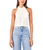 Color:New Ivory - Image 1 - Point Collar Sleeveless Patch Pocket Button Front Blouse