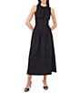 1. STATE Poplin Crew Neckline Sleeveless Pintuck Midi Fit And Flare Midi Dress, Color:Rich Black - Image 1