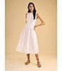 1. STATE Poplin Crew Neckline Sleeveless Pintuck Midi Fit And Flare Midi Dress, Color:Ultra White - Image 3