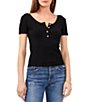 Color:Rich Black - Image 1 - Rib Knit Button Front Henley Top