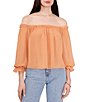 Color:Toasted Nut - Image 1 - Ruffle Off-the-Shoulder 3/4 Sleeve Chiffon Blouse