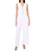 1. STATE Rumple Button Front V-Neck Coordinating Sleeveless Vest, Color:Ultra White - Image 3