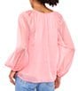 Color:Rose Gauze - Image 2 - Scoop Neck Long Sleeve Chiffon Blouse