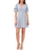 Color:Dusty Blue - Image 1 - Short Puffed Sleeve V-Neck Suede Satin Mini Dress