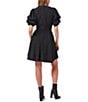 Color:Rich Black - Image 2 - Short Puffed Sleeve V-Neck Suede Satin Mini Dress