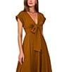 1. STATE Short Sleeve Asymmetrical Hem Tie Front Midi Dress, Color:Cathay Spice - Image 3