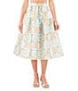 Color:Blue River - Image 1 - Sketched Floral Print Round Twill High Waisted Coordinating Full Midi Skirt