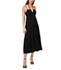 Color:Rich Black - Image 1 - Sleeveless Strappy V-Neck Heavy Crepe A-Line Maxi Dress