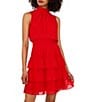 1. STATE Smocked Mock Neck Sleeveless Ruffle Tiered Mini Dress, Color:Goji Berry - Image 3