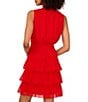 1. STATE Smocked Mock Neck Sleeveless Ruffle Tiered Mini Dress, Color:Goji Berry - Image 4