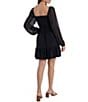 Color:Rich Black - Image 2 - Smocked Waist Tiered Ruffle Hem Square Neck Long Sheer Balloon Sleeve A-Line Dress