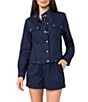 1. STATE Striped Stand Collar Long Sleeve Draw Cord Zip Up Jacket, Color:Indigo Night - Image 1