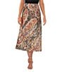 Color:Rich Black - Image 1 - Tapestry Paisley Print Coordinating Pull-On Satin Midi Skirt