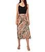 Color:Rich Black - Image 3 - Tapestry Paisley Print Coordinating Pull-On Satin Midi Skirt