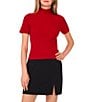 1. STATE Turtle Neck Short Sleeve Sweater, Color:Cardinal Red - Image 1