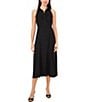 Color:Rich Black - Image 1 - V-Neck Collar Midi Sleeveless Dress