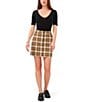 Color:Fig - Image 3 - Windowpane Plaid Coordinating Pencil Mini Skirt