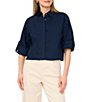1. STATE Woven V-Neck Short Sleeve Button Down Blouse - Image 1