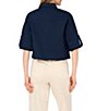 1. STATE Woven V-Neck Short Sleeve Button Down Blouse - Image 2