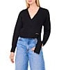 1. STATE Knit V-Neck Long Sleeve Surplice Wrap Belt Sweater - Image 1