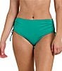 24th & Ocean Solid Mid Rise Adjustable Drawstring Tummy Control Hipster Swim Bottom - Image 1