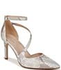 Color:White Snake - Image 1 - 27 EDIT Abilyn Iridescent Snake Print Leather Ankle Strap d'Orsay Pumps