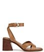 Color:Saddle Tan - Image 2 - 27 EDIT Yumi Leather Ankle Strap Block Heel Casual Sandals