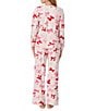 40WINKS 40 Winks Darling Bows Print Long Sleeve Henley Stretch Velour Long Pajama Set, Color:Oatmeal Print - Image 2