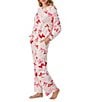 40WINKS 40 Winks Darling Bows Print Long Sleeve Henley Stretch Velour Long Pajama Set, Color:Oatmeal Print - Image 3
