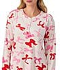 40WINKS 40 Winks Darling Bows Print Long Sleeve Henley Stretch Velour Long Pajama Set, Color:Oatmeal Print - Image 4