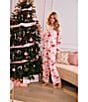 40WINKS 40 Winks Darling Bows Print Long Sleeve Henley Stretch Velour Long Pajama Set, Color:Oatmeal Print - Image 6