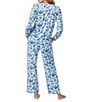40WINKS 40 Winks Frosted Blooms Floral Print Long Sleeve Henley Stretch Velour Long Pajama Set, Color:White/Blue Floral - Image 2