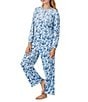 40WINKS 40 Winks Frosted Blooms Floral Print Long Sleeve Henley Stretch Velour Long Pajama Set, Color:White/Blue Floral - Image 3
