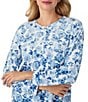 40WINKS 40 Winks Frosted Blooms Floral Print Long Sleeve Henley Stretch Velour Long Pajama Set, Color:White/Blue Floral - Image 4