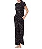 40 Winks Short Sleeve Tee & Long Pant Jersey Knit Pointelle Ditsy Bow Print Pajama Set, Color:Black Bow Print - Image 3